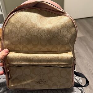 Coach Tan and Pink Signature Backpack